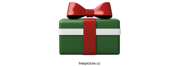[Transparent Background PNG]Green Gift Box with Red Bow Illustration