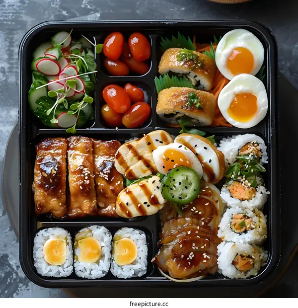 Assortment of Japanese Food in a Bento Box