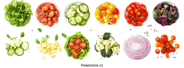 [Transparent Background PNG]Assorted Fresh Vegetable Slices and Salad Ingredients