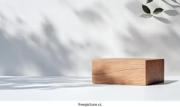 Natural Wooden Display Block Against Light Background