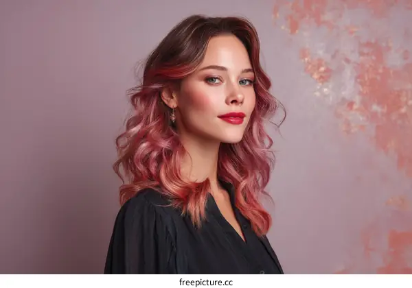 Closeup Portrait of a Woman with Pink Hair