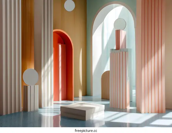 Minimalist Interior Design With Arched Doorways And Colorful Walls