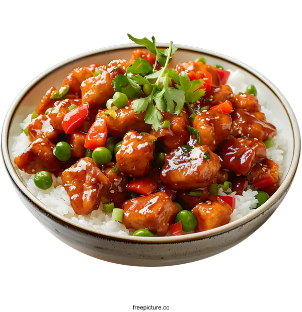 [Transparent Background PNG]Chicken and Rice Bowl with Vegetables