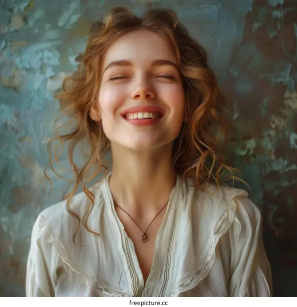 Smiling Woman with Curly Hair Portrait