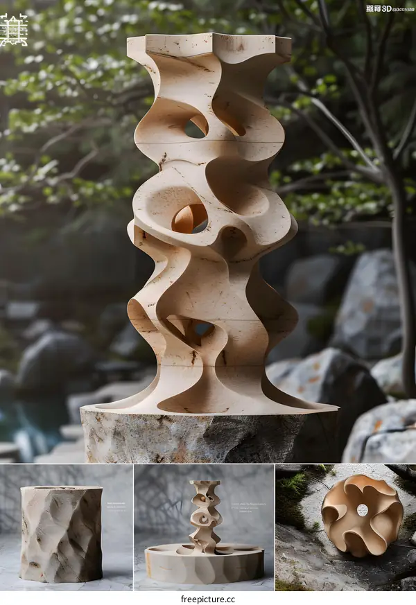 Abstract Stone Sculpture with Intertwining Shapes