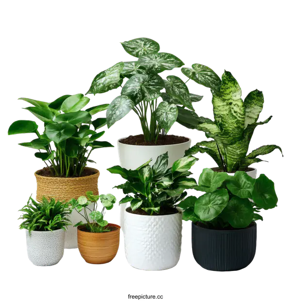 [Transparent Background PNG]Variety of Houseplants in Pots