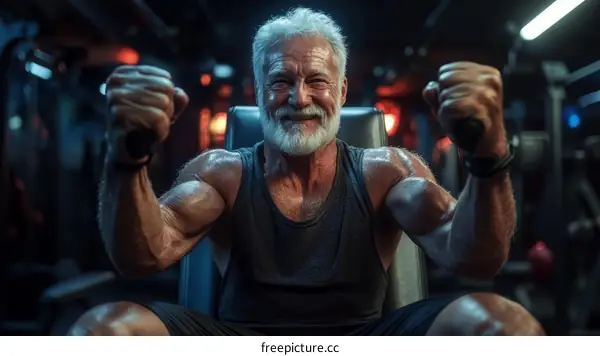 Senior Caucasian Man Working Out in Gym