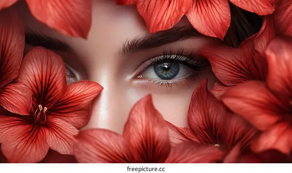 Close-up Beauty Woman Face in Flowers