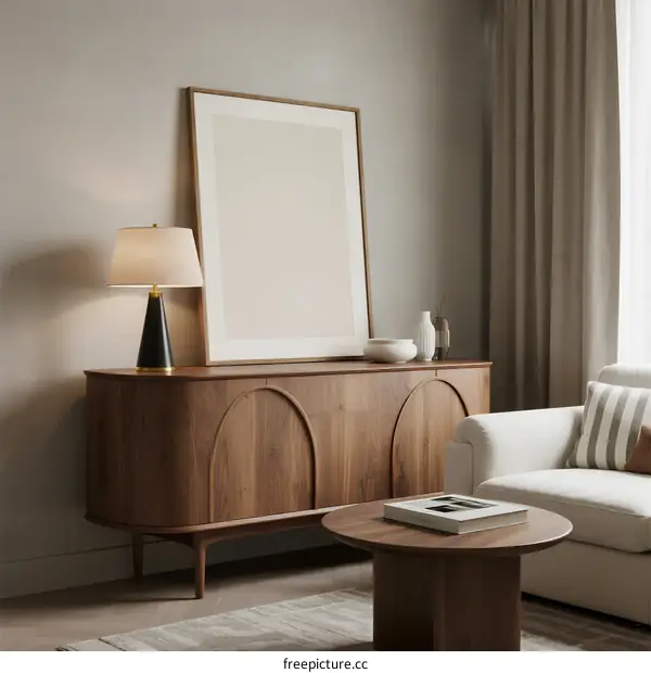 Modern Wooden Sideboard in Cozy Living Room Interior Design