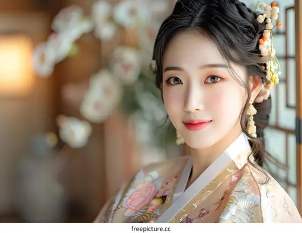 Portrait of a young Korean woman in traditional dress