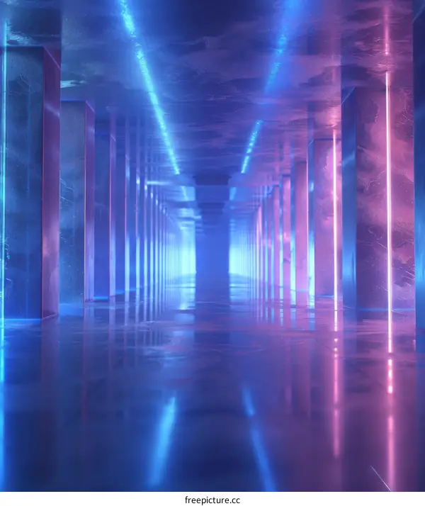 Futuristic Glowing Blue and Purple Laser Tunnel Sci-Fi Corridor
