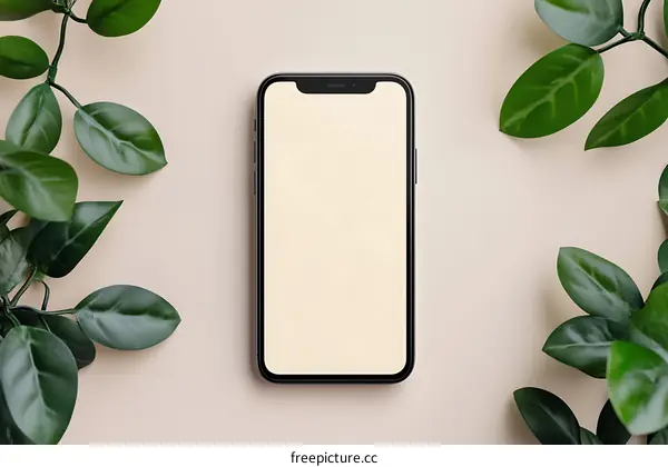 Mockup of a Smartphone with Green Leaves