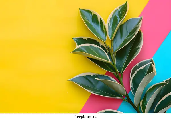 Green Leaves on a Yellow and Pink Background