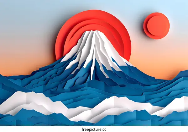 Mount Fuji in the style of paper art