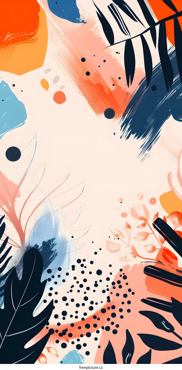 Abstract Floral Background with Brush Strokes and Dots