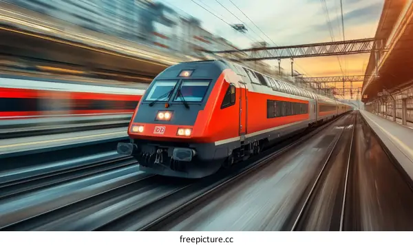 High-Speed Train in Motion at Station