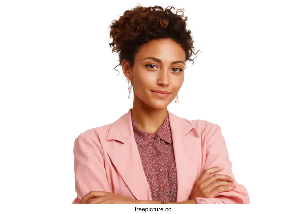 [Transparent Background PNG]Confident Woman in Pink Blazer