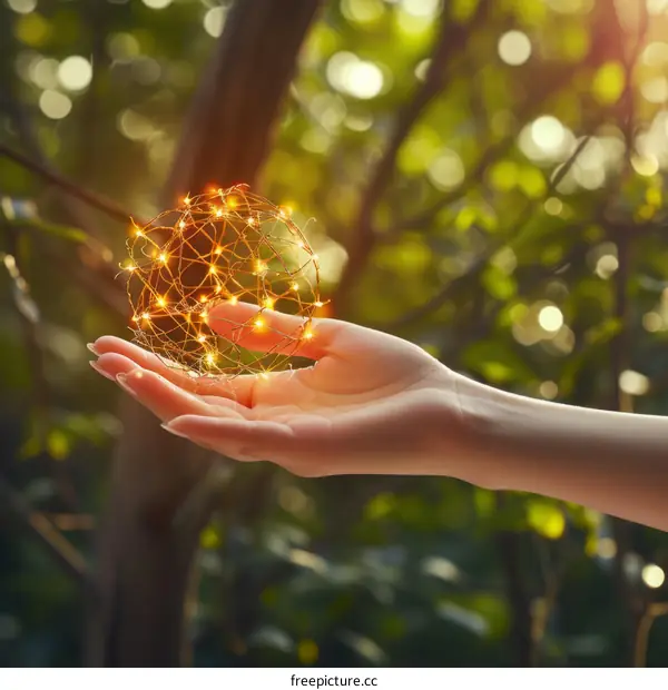 A hand holding a glowing ball of light