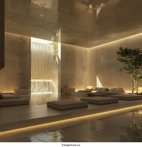 Modern Spa Interior Design with Waterfall Feature