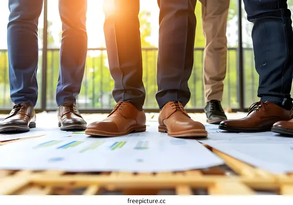 Businessmen Standing on Documents