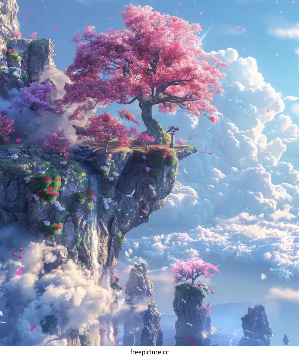 Fantasy Floating Island with Sakura Tree