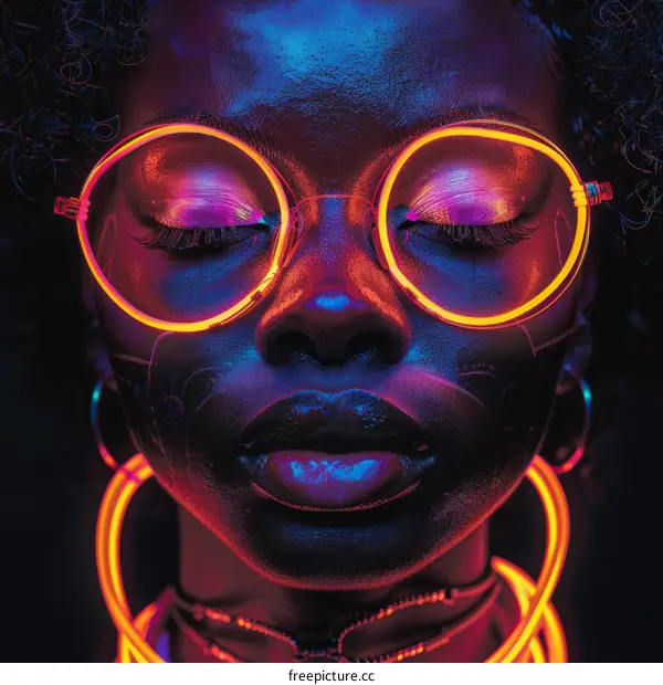 Portrait of a Black Woman with Neon Lights