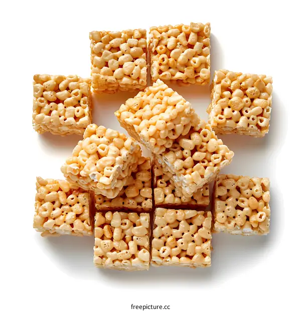 Crispy rice treats isolated on white background