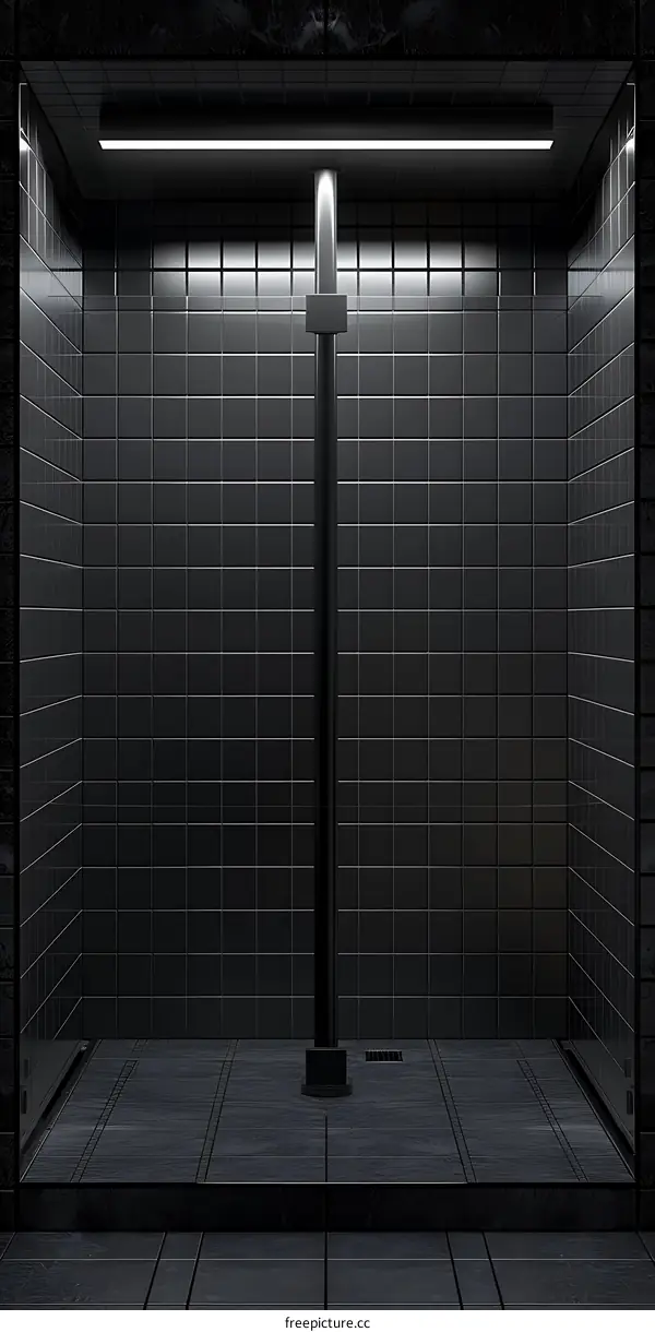 Black Tile Shower Stall with White Light