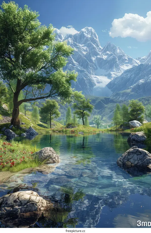 Tranquil Mountain Lake Scene