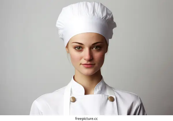 portrait of a young female chef wearing a white toque