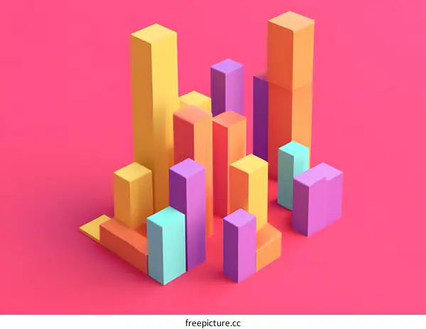 Abstract Colorful Geometric Shapes On Pink Background