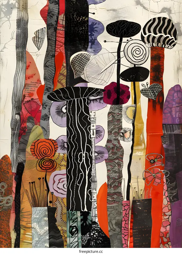 Abstract Art Collage with Colorful Shapes and Lines