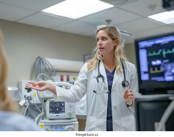 Female doctor talking to patient