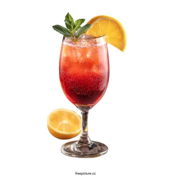 [Transparent Background PNG]Refreshing Red Cocktail with Lemon and Mint