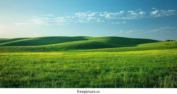 Verdant Hills Under Azure Skies with Cotton-like Clouds