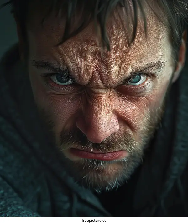 Close-up Portrait of a Man with an Angry Expression