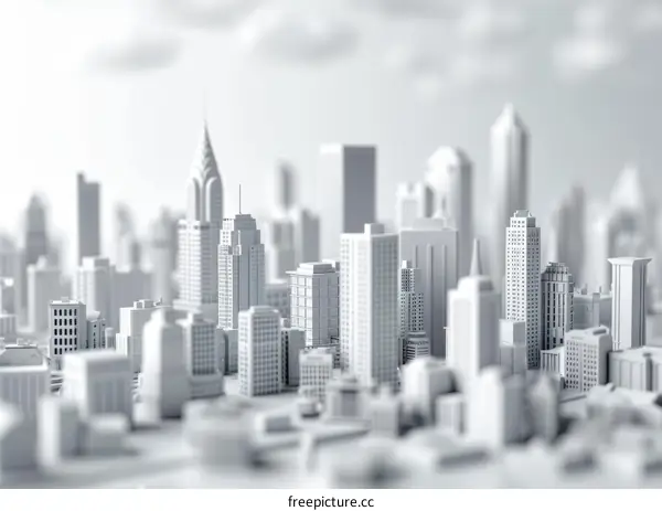 Grayscale Architectural Model of City Buildings