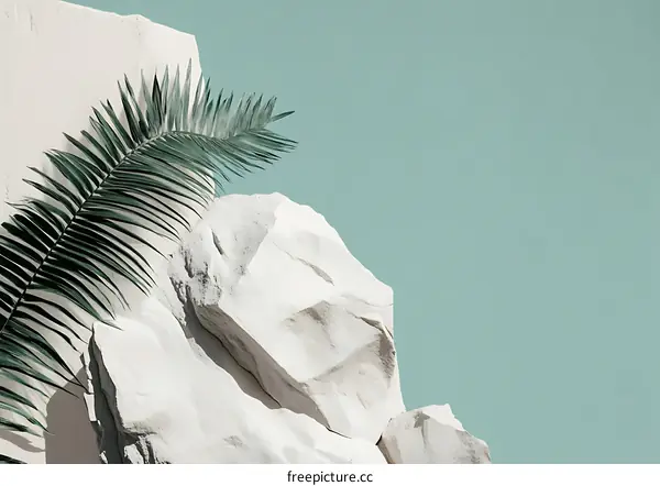 White Stones With a Palm Leaf on a Teal Background
