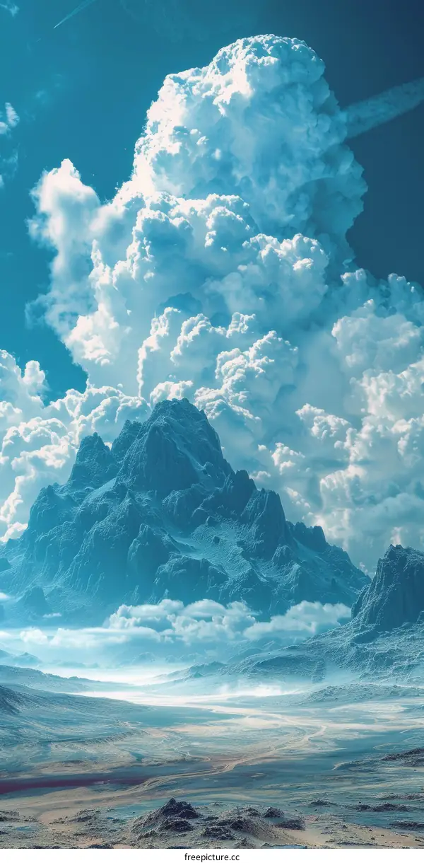 Fantasy Landscape with Floating Rocks in Blue Sky