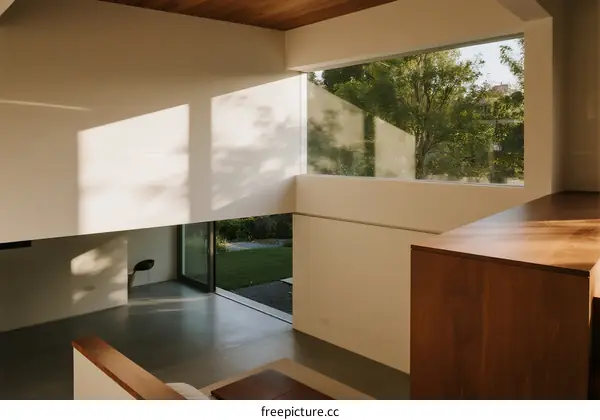 Modern interior space with large windows and natural light