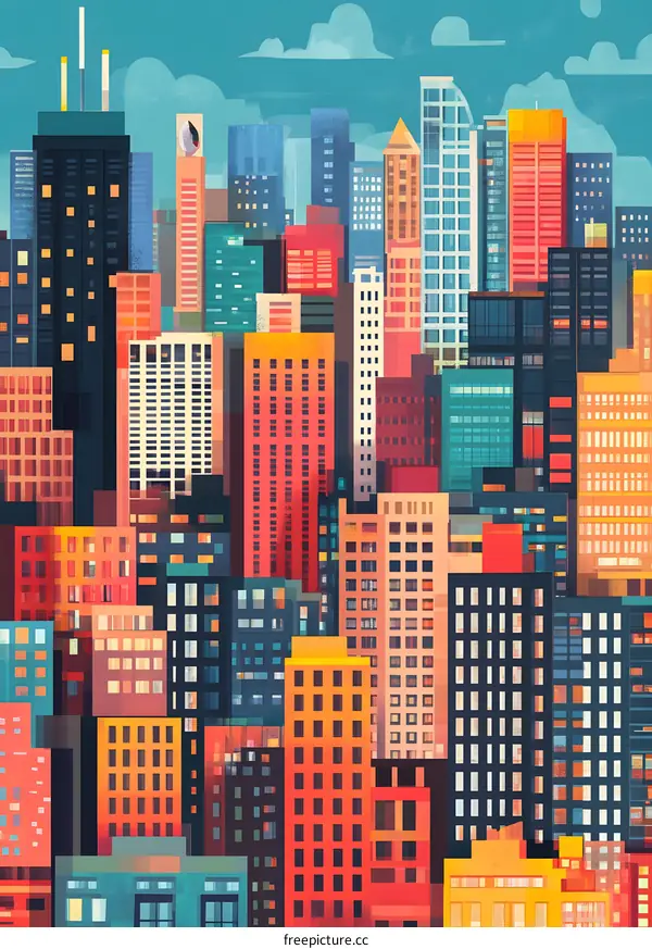Colorful Cityscape Illustration With Skyscrapers