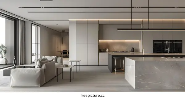 Modern Minimalist Kitchen and Living Room Interior Design