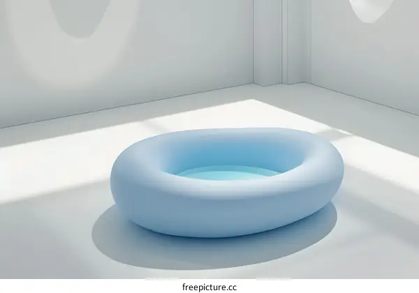 Blue Inflatable Pool in White Room with Sunbeams