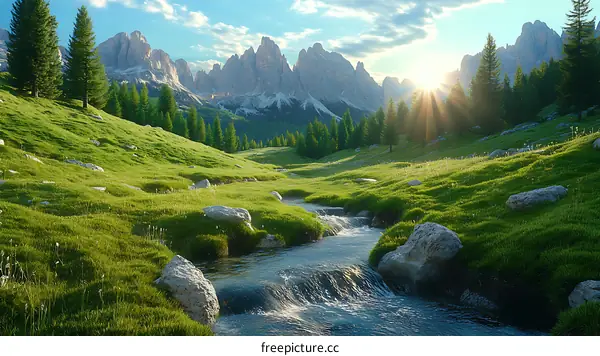 Picturesque Mountain Valley at Sunrise