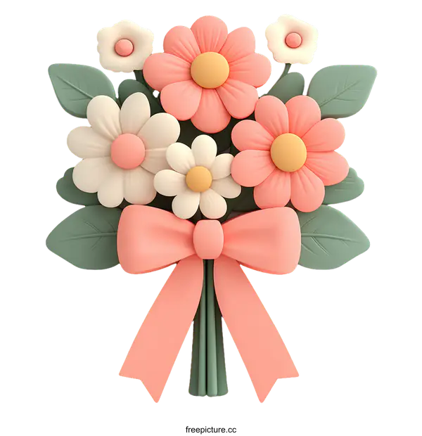 [Transparent Background PNG]Floral Bouquet Illustration with Ribbon