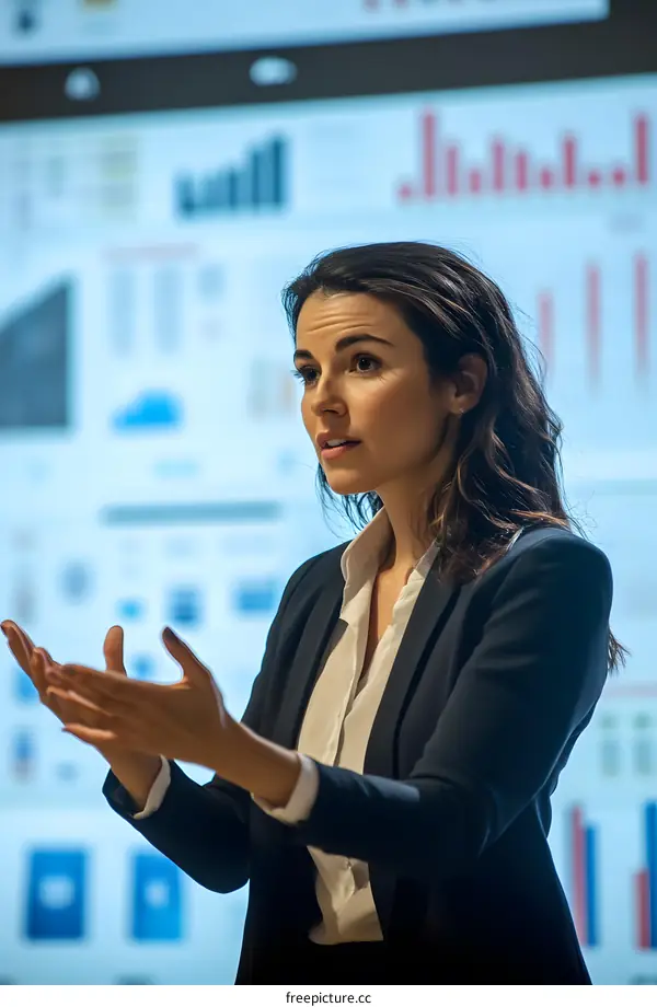 Businesswoman Presenting Data on Whiteboard During Conference