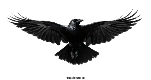[Transparent Background PNG]Black Raven in Flight Against White Background