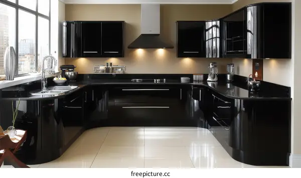 Modern Glossy Black Kitchen Design