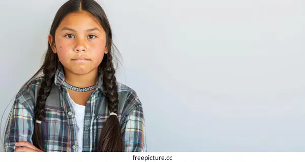Portrait of a serious young Native American girl