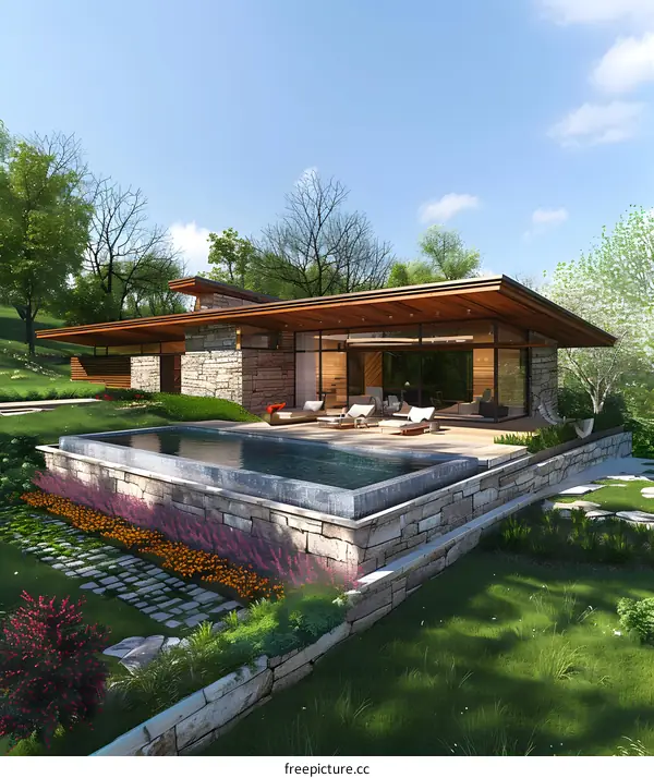 Modern House with Swimming Pool and Patio